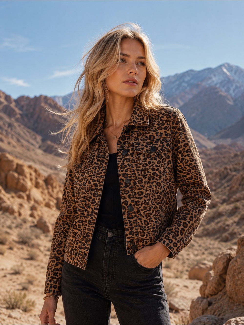 Leopard Print Denim Style Jacket NWT
